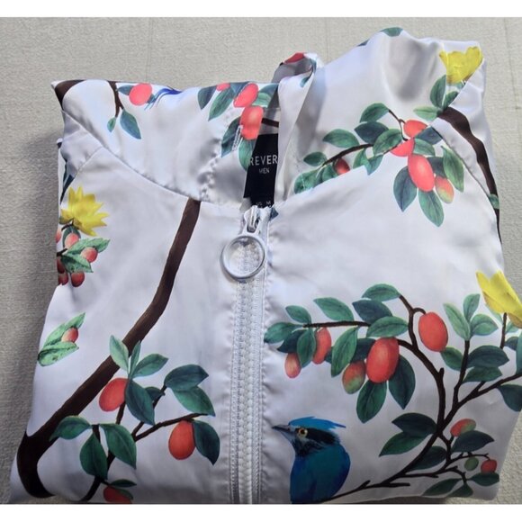 Forever 21 Men’s Windbreaker Jacket Med Multi White Birds of Paradise Print - Picture 15 of 15